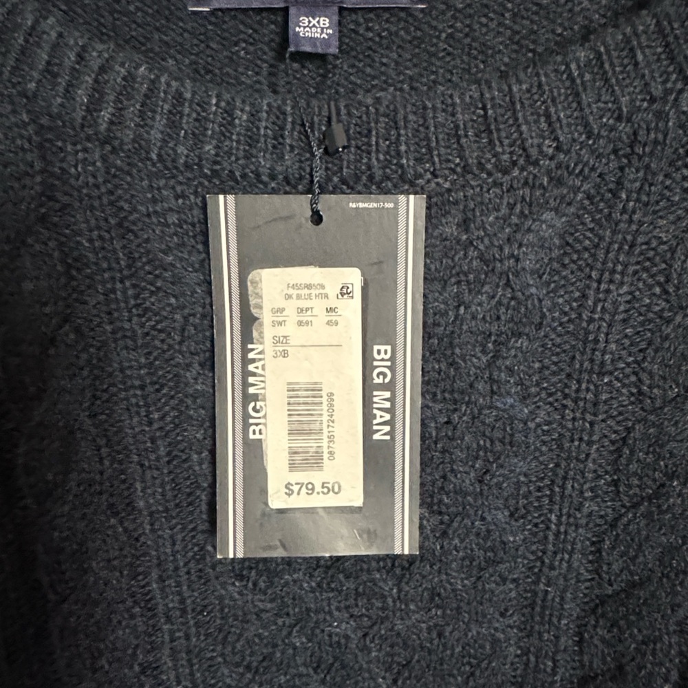 NWT Roundtree & Yorke 3X 3XB Navy Wool Blend Fisherman Style Cable knit Sweater - Picture 10 of 10